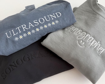 Ultrasound Tech Embroidered Crewneck | Sonographer Apparel | Embroidered Tshirt |