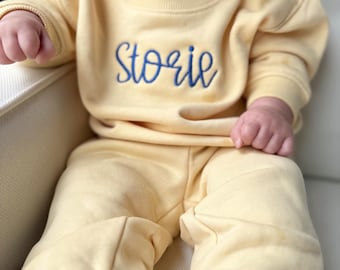 Baby + Toddler Custom Embroidered Sweatshirt and Sweatpant Set - Butter Yellow | Pale Pink | Pink