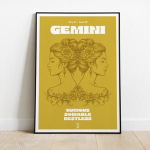Zwillinge Sternzeichen Wandbild | Druckbare Kunst | Minimalistische Wandkunst | Trendy Astrologie Kunst | Sternzeichen Poster