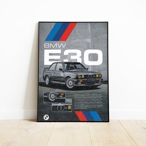 Poster decorativo da parete BMW E30 M | Poster leggendario della supercar | Decorazione murale per auto