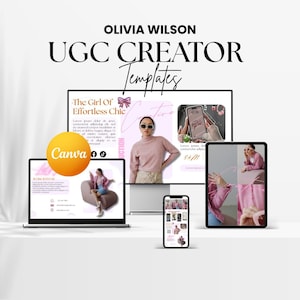 Anpassningsbar Canva UGC Creator-mall för portfoliowebbplats. För kreatörer inom sociala medier, influencers (TikTom, YouTube, Instagram, livsstil).