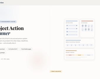 Project Action Planner | Tracker, Action Steps, Task Manager (PDF Download)