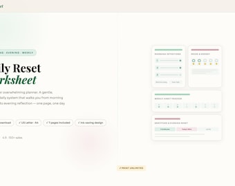Daily Reset Worksheet Printable | Morning Evening Routine Planner | Self Care Productivity PDF Instant Download