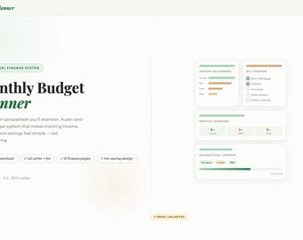 Monthly Budget Planner Printable | Expense Tracker Bill Payment Savings Goal Log | Instant Download PDF