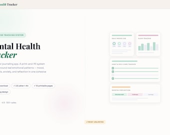 Mental Health Tracker Printable | Daily Mood, Anxiety, Habit Log (PDF Download)