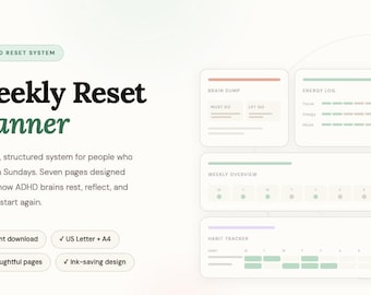 ADHD Weekly Reset Planner | Neurodivergent Brain Dump, Habit Tracker (Digital Download)