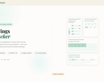 Savings Tracker Printable | Monthly Budget Planner, 52 Week Challenge (PDF Download)