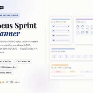 ADHD Focus Sprint Planner | Daily Task Tracker, Timed Blocks (PDF Download)