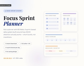 ADHD Focus Sprint Planner | Daily Task Tracker, Timed Blocks (PDF Download)