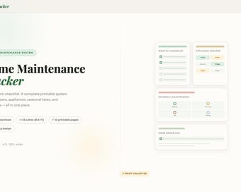 Home Maintenance Tracker Printable | Repair Log, Appliance, Seasonal Checklist (PDF)