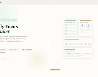 Daily Focus Planner Printable | Time Blocking & Priority Matrix PDF | Productivity Planner Instant Download