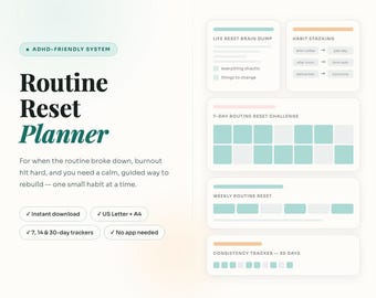 ADHD Routine Reset Printable | Habit Builder Planner | Simple Daily System PDF