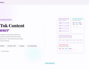 TikTok Content Planner | Social Media Creator Video Planning (PDF Download)