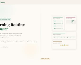 Morning Routine Planner Printable | Daily Schedule, Habit Tracker, Wellness Check In | PDF Instant Download