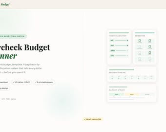 Paycheck Budget Planner Printable | Weekly Paycheck Tracker, Bill Payment Log, Debt Payoff Worksheet PDF