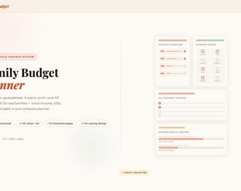 Family Budget Planner | Monthly Savings, Bills, Debt Tracker (PDF Download)