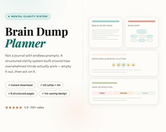 Brain Dump Planner | Mental Clarity Worksheet, Thought Organizer (PDF Download)