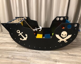 Wooden Climbing Arch Children's Ship Pirates Montessori Children's Climbing Set for Toddlers,Rocking pirate ship,A gift for my son