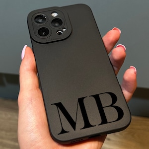 Personalised Large Initial Black Phone Case for iPhone 17 16 15 14 13 12 11 Pro Max Mini 7 8 XR X Shockproof Phone Cover Monogram Phone Case