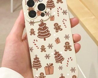 Christmas Tree Gingerbread Pattern Beige Phone Case for iPhone 18 17 16 15 14 13 12 11 11 Pro Max Mini 7 8 SE XR XS X Shockproof Phone Cover