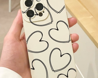 Heart Pattern Beige Phone Case for iPhone 17 16 15 14 13 12 11 11 Pro Max Mini 7 8 XR XS X Shockproof Phone Cover with Personalised Name