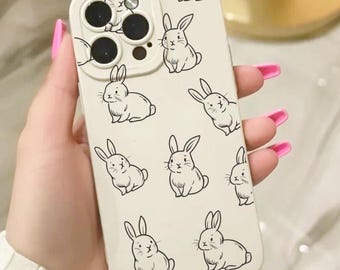 Easter Bunny Pattern Beige Phone Case for iPhone 17 16 15 14 13 12 11 11 Pro Max Mini 7 8 XR XS X Shockproof Phone Cover with Custom Name