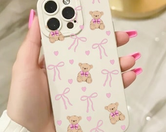 Pink Bow Pattern Phone Case for iPhone 17 16 15 14 13 12 11 11 Pro Max Mini 7 8 XR XS X Shockproof Phone Cover with Personalised Name