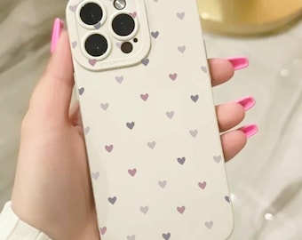 Pastel Heart Pattern Beige Phone Case for iPhone 17 16 15 14 13 12 11 11 Pro Max Mini 7 8 XR X Shockproof Phone Cover with Personalised Name