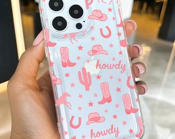 Howdy Western Cowgirl Hat Boot Cactus Clear Phone Case for iPhone 17 16 15 14 13 12 11 11 Pro Max Mini 7 8 XR X XR Wallet Shockproof Cover