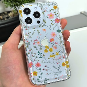 Dainty Floral Pattern Clear Phone Case for iPhone 17 16 15 14 13 12 11 11 Pro Max Mini 7 8 XR XS X Shockproof Phone Cover with Custom Name