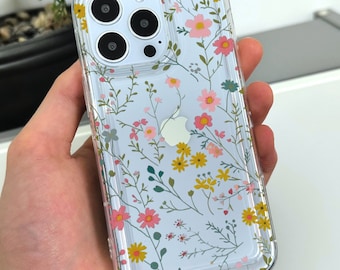 Dainty Floral Pattern Clear Phone Case for iPhone 17 16 15 14 13 12 11 11 Pro Max Mini 7 8 XR XS X Shockproof Phone Cover with Custom Name