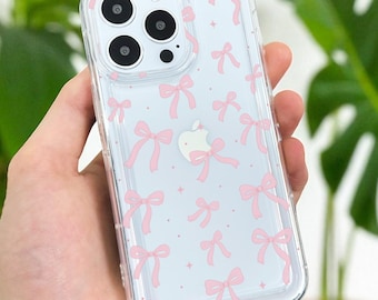 Pink Bow Coquette Clear Phone Case for iPhone 17 16 15 14 13 12 11 11 Pro Max Mini 7 8 XR X Shockproof Slim Phone Cover with Customised Name