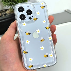 Bee Blumen Print klare Handyhülle für iPhone 17 16 15 14 13 12 11 11 Pro Max Mini 7 8 XR XS X Stoßfeste Silikon Handyhülle Benutzerdefinierter Name