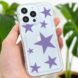 Purple Star Print Clear Phone Case for iPhone 17 16 15 14 13 12 11 11 Pro Max Mini 7 8 XR X Shockproof Slim Phone Cover with Customised Name