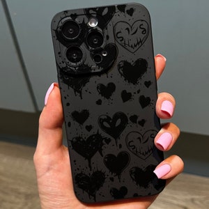 Emo Gothic Black Heart Phone Case for iPhone 17 16 15 14 13 12 11 11 Pro Max Mini 7 8 XR XS X Shockproof Phone Cover with Customised Name
