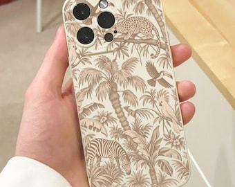 Vintage Safari Toile Zebra Toucan Beige Phone Case for iPhone 18 17 16 15 14 13 12 11 11 Pro Max 7 8 XR XS X Shockproof Phone Cover Custom