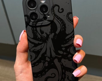 Black Octopus Print Phone Case for iPhone 17 16 15 14 13 12 11 11 Pro Max Mini 7 8 XR XS X Shockproof Phone Cover with Customised Name