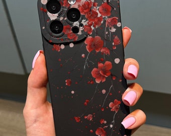 Red Flowering Tree Floral Phone Case for iPhone 17 16 15 14 13 12 11 11 Pro Max Mini 7 8 XR XS X Shockproof Phone Cover with Customised Name