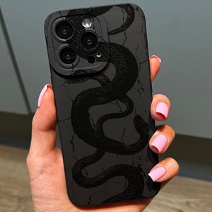 Black Snake Print Phone Case for iPhone 17 16 15 14 13 12 11 11 Pro Max Mini 7 8 XR XS X Shockproof Phone Cover with Customised Name