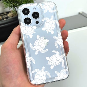 White Turtle Print Clear Phone Case for iPhone 17 16 15 14 13 12 11 11 Pro Max Mini 7 8 XR X Shockproof Silicone Phone Cover Custom Name