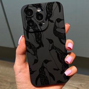 Black Penguin Print Phone Case for iPhone 17 16 15 14 13 12 11 11 Pro Max Mini 7 8 XR XS X Shockproof Phone Cover with Customised Name