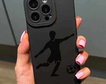 Boys Football Black Phone Case for iPhone 17 16 15 14 13 12 11 11 Pro Max Mini 7 8 XR XS X Shockproof Phone Cover with Customised Name
