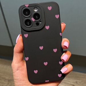 Pink Heart Print Phone Case for iPhone 17 16 15 14 13 12 11 11 Pro Max Mini 7 8 XR XS X Shockproof Phone Cover with Personalised Name