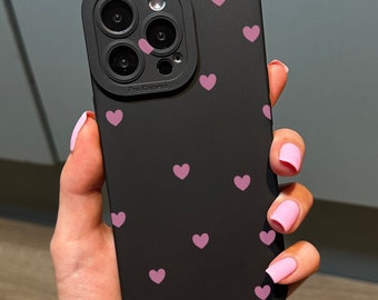 Pink Heart Print Phone Case for iPhone 17 16 15 14 13 12 11 11 Pro Max Mini 7 8 XR XS X Shockproof Phone Cover with Personalised Name