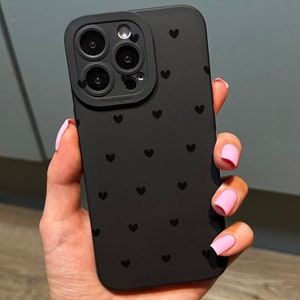 Petite coque de téléphone coeur noire pour iPhone 17 16 15 14 13 12 11 11 Pro Max Mini 7 8 XR XS X coque de téléphone antichoc avec nom personnalisé