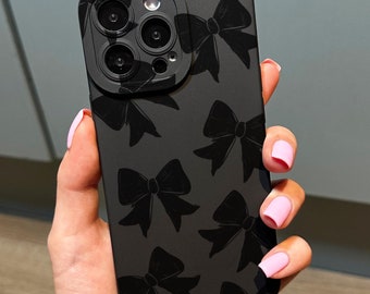 Black Bow Phone Case for iPhone 17 16 15 14 13 12 11 11 Pro Max Mini 7 8 XR XS X Shockproof Phone Cover with Customised Name