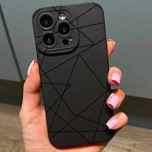 Geometrische Abstrakte schwarze Telefonhülle für iPhone 17 16 15 14 13 12 11 11 Pro Max Mini 7 8 XR XS X Stoßfeste Telefonabdeckung mit individuellem Namen
