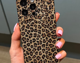 Funda de teléfono negra con estampado de leopardo y guepardo para iPhone 17, 16, 15, 14, 13, 12, 11 Pro Max, Mini, 7, 8, XR, XS, X, a prueba de golpes con nombre personalizado