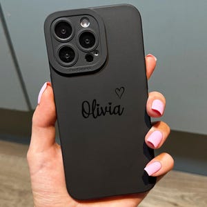 Personalised Name Black Phone Case with Cursive Name and Heart for iPhone 17 16 15 14 13 12 11 11 Pro Max Mini 7 8 XR X Shockproof Cover