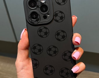 Boys Football Black Phone Case for iPhone 17 16 15 14 13 12 11 11 Pro Max Mini 7 8 XR XS X Shockproof Phone Cover with Customised Name